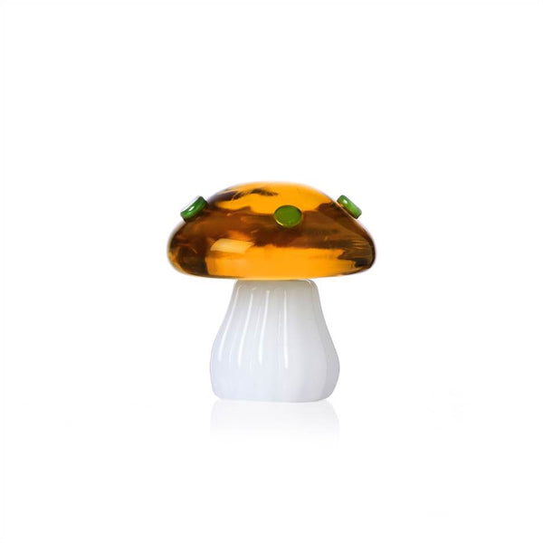 Amber Mushroom with Green Dots Paperweight
