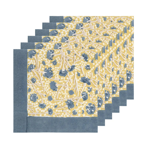 S/4 Meadows Yellow & Blue Napkins (