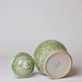 Medium Green and White Porcelain Country Peony Temple Jar