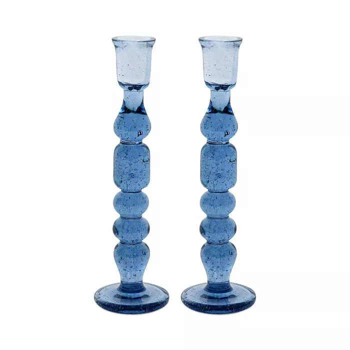 Provence 9" Chambray Candlestick set/2
