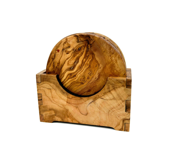 Olive Wood Round Coaster Set