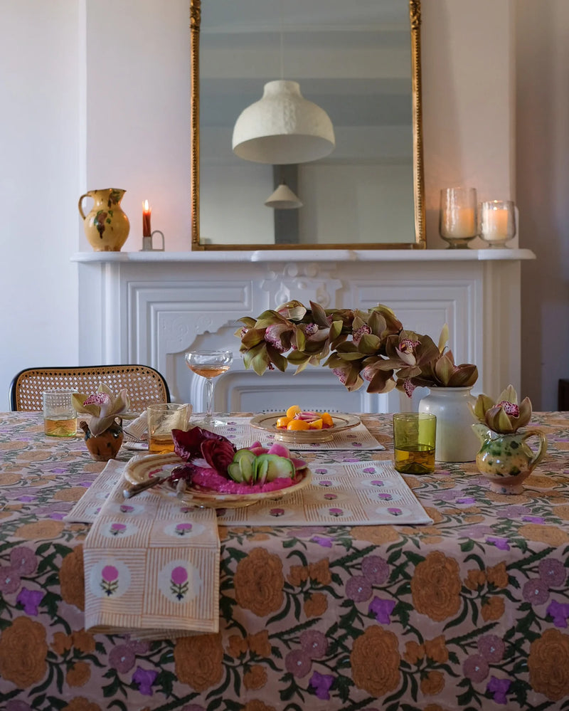 Old Rose Nargis 60x110 Hand Block-printed Tablecloth