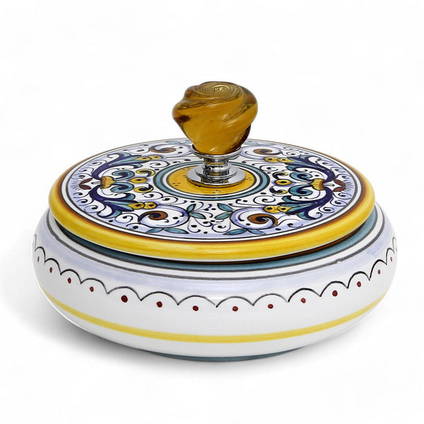 Round Deruta Jewelry Box w/ Amber Murano Knob