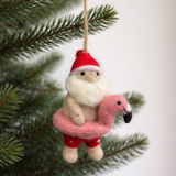 Santa with Flamingo Float Ornament