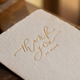 Thank You Calligraphy Note Handmade Paper Letterpress Card