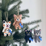Flat Cat Holding Fish Ornament