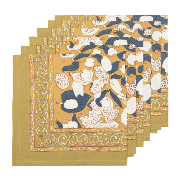 S/4 Forest Harvest Mustard & Blue Napkins