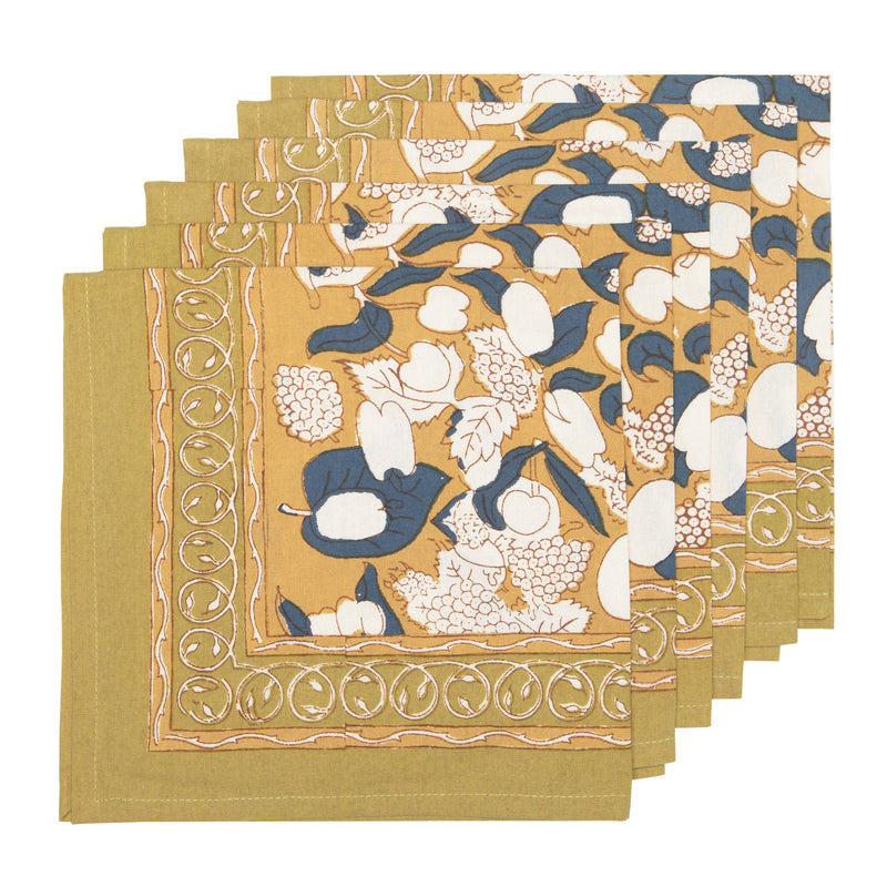 S/4 Forest Harvest Mustard & Blue Napkins