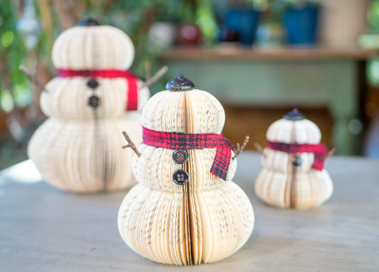 Snowman Christmas Decor- Handmade Holiday Literary Decor
