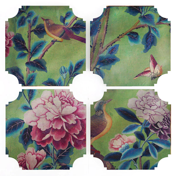 S/4 Green Chinoiserie Coasters