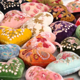 Silk Velvet Embroidered Heart - Assorted Colors