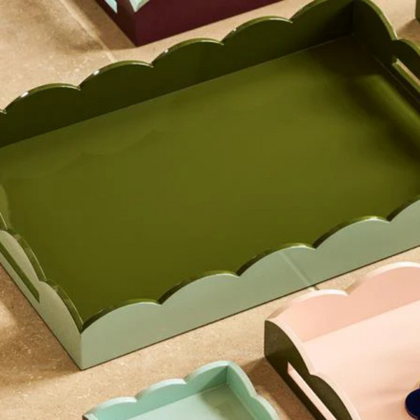 Eau de Nil & Khaki Large Lacquered Scallop Two-Tone Tray