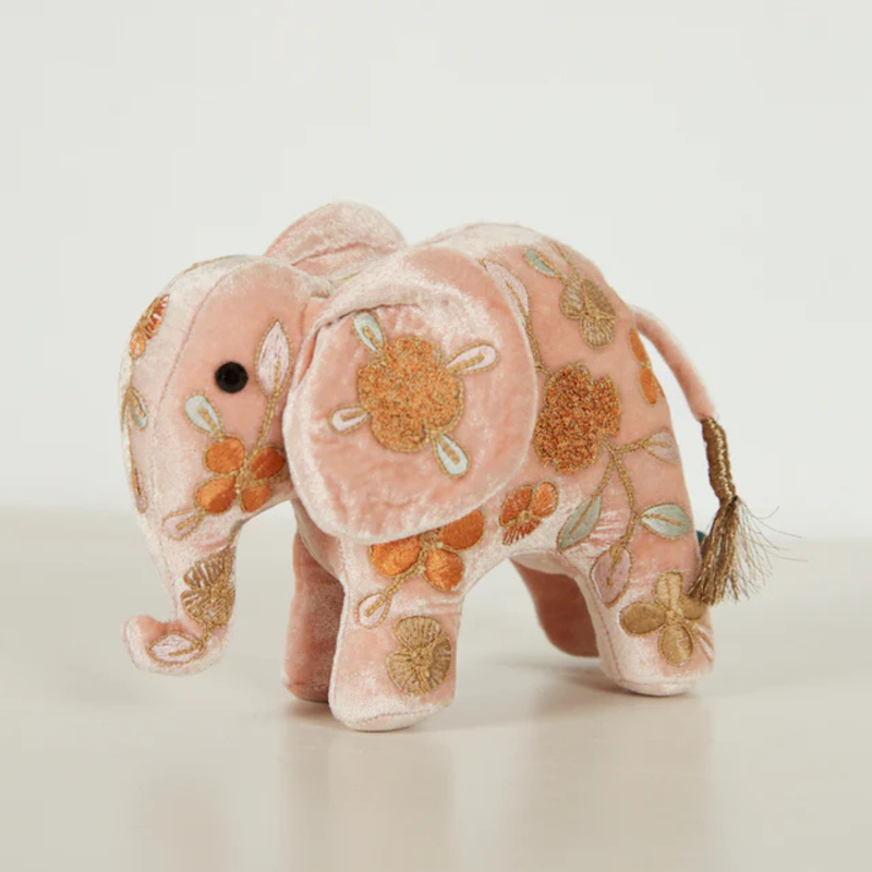 Sona Silk Velvet Embroidered Mini Elephant in Old Rose