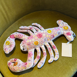 Beauty Silk Velvet Embroidered Lobster in Old Rose