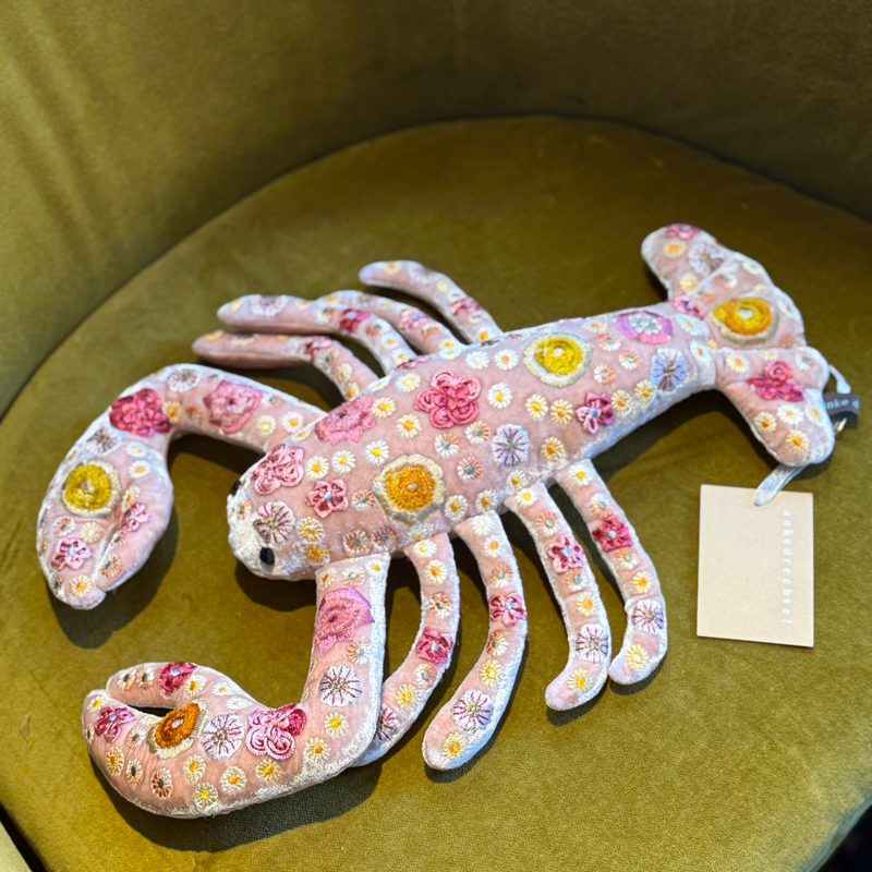 Beauty Silk Velvet Embroidered Lobster in Old Rose