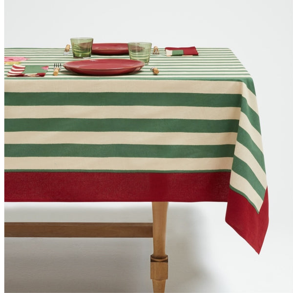 70"x138" Nizam Stripes Green Tablecloth
