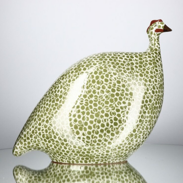 Guinea Fowl Green Splashes Spotted White - Small