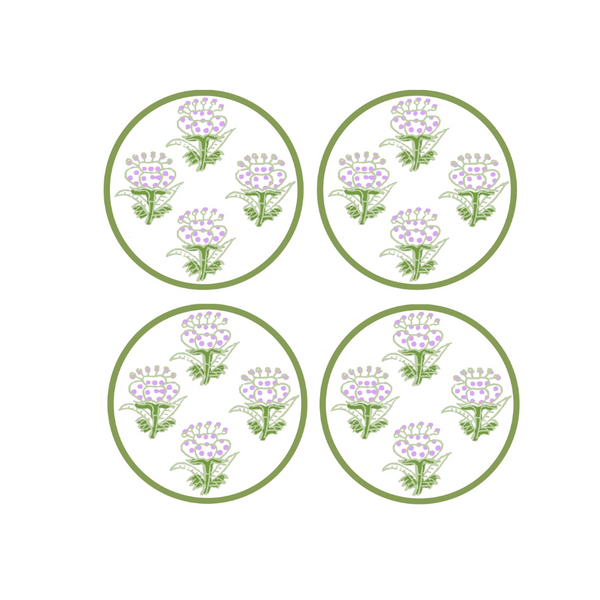 Green/Lavender Coasters Set of 4, Petite Fleurs
