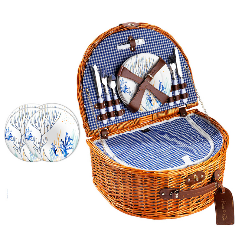 Blue Gingham Picnic Basket for 4 Person