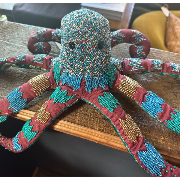 Silk Velvet Embroidered Octopus in Oceanic