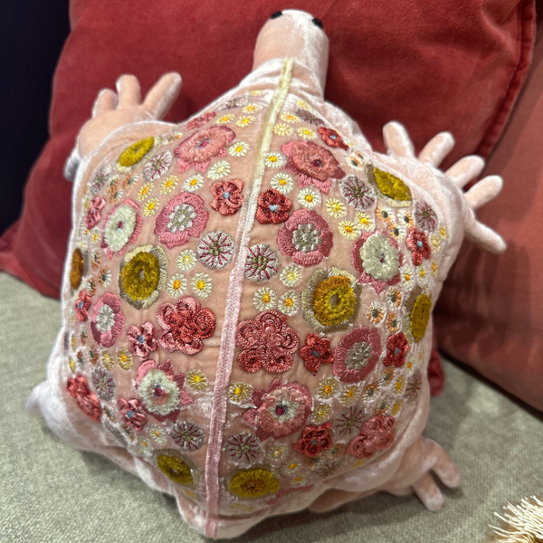 Beauty Silk Velvet Embroidered Turtle in Old Rose