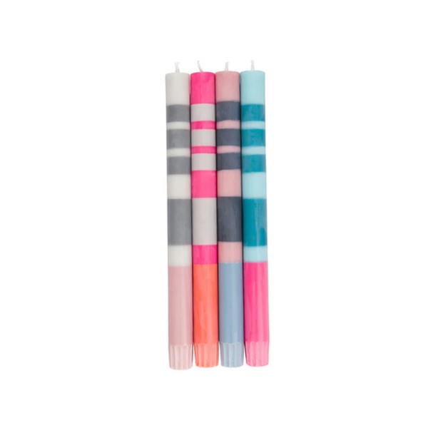 Striped Candles s/4, Pinks & Greys