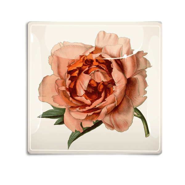 Peach Peony Decoupage Glass Tray