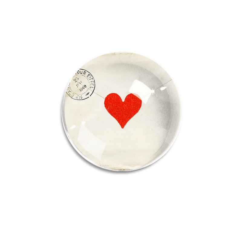 French Envelope Heart Glass Paperweight