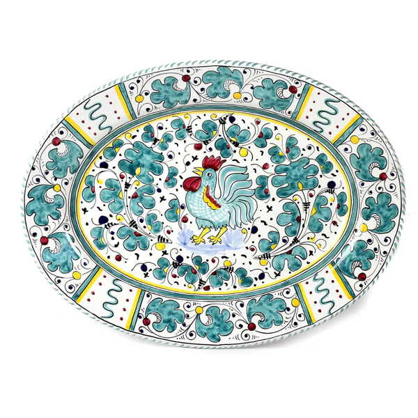 Deruta Green Rooster Serving Platter