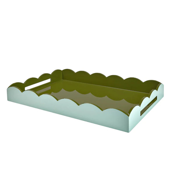 Eau de Nil & Khaki Large Lacquered Scallop Two-Tone Tray