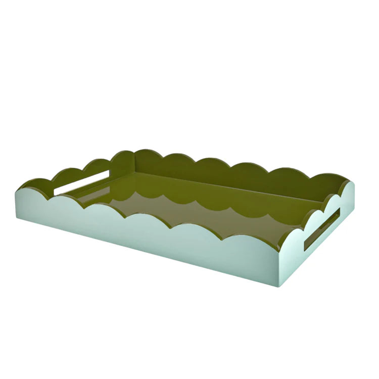 Eau de Nil & Khaki Large Lacquered Scallop Two-Tone Tray