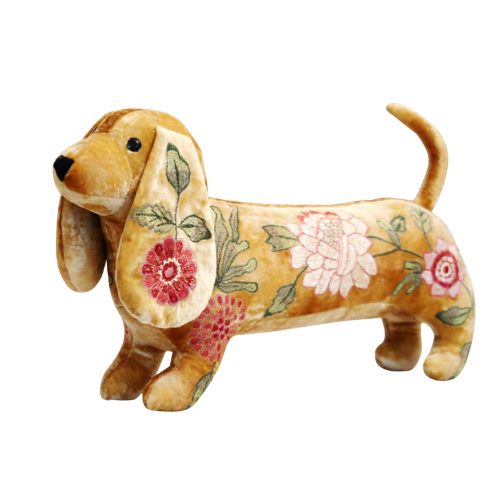 Bouquet Silk Velvet Embroidered Dachshund in Shaded Oro