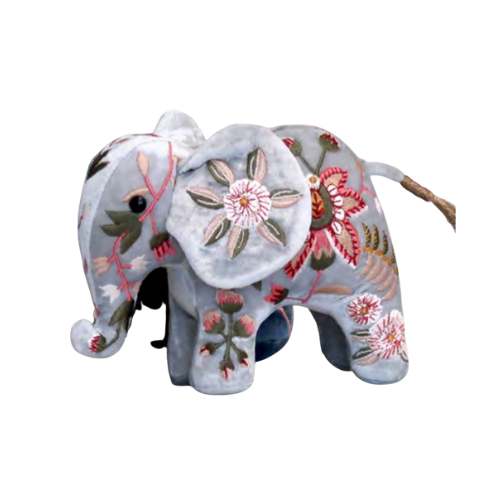 Madame Bovary Silk Velvet Embroidered Mini Elephant in S Blue