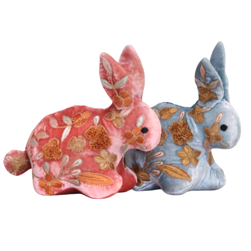 Sona Silk Velvet Embroidered Bunny in Heavenly Blue