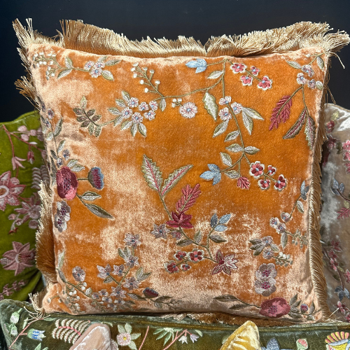 Liza Fringe Tangerine Cushion, 14" x 14"