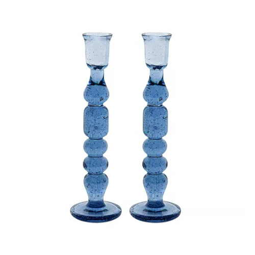 Provence 9" Chambray Candlestick set/2
