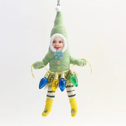 Green Elf with Lights Ornament