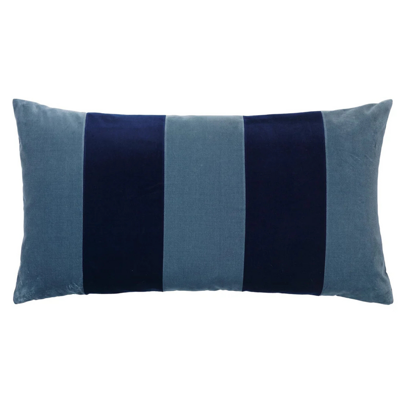 Silver Blue/Blue-Striped Velvet Pillow