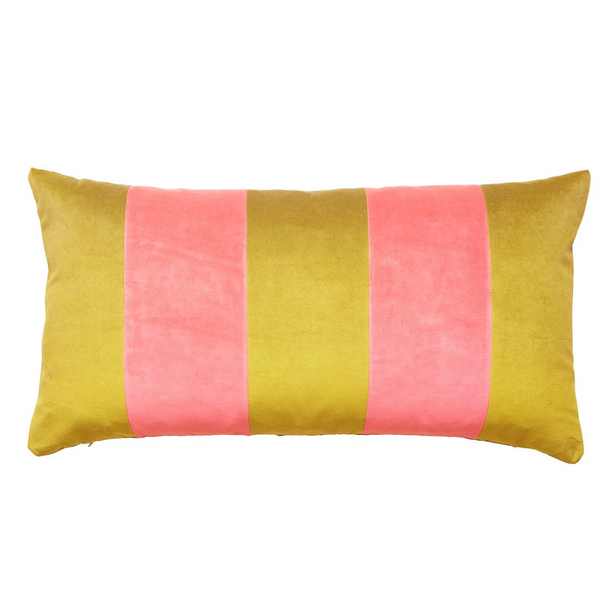 Golden Olive/Blush-Striped Velvet Pillow