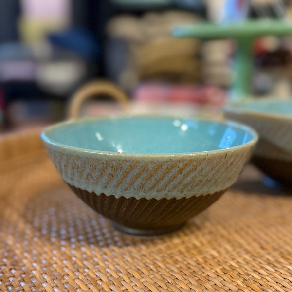 Blue & Brown Bowl, Medium, Vertical Wave