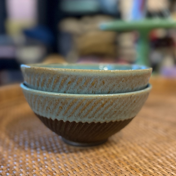Blue & Brown Bowl, Medium, Vertical Wave