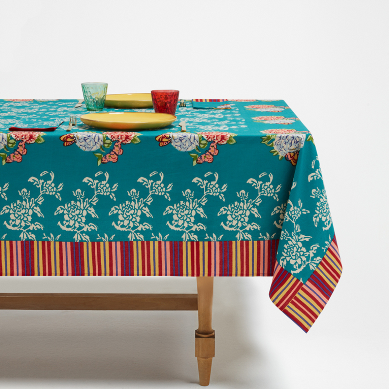 70"x138" Kandem Queen Green Tablecloth