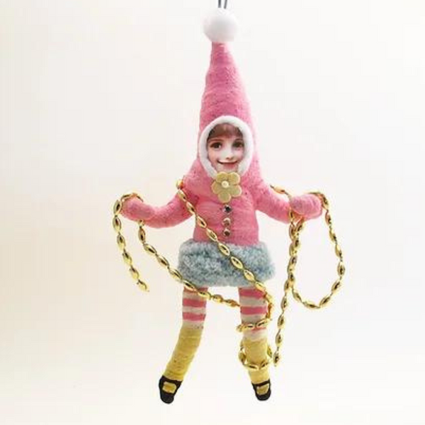 Pink Decorating Elf Ornament