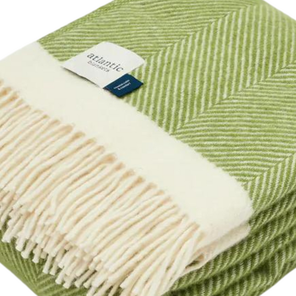 Kelp Green Herringbone Wool Blanket