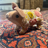 Beauty Silk Velvet Embroidered Pig in Pink Quartz