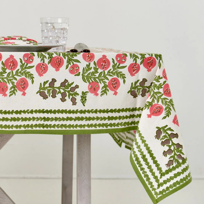 Pom Bells Basil & Magenta Tablecloth