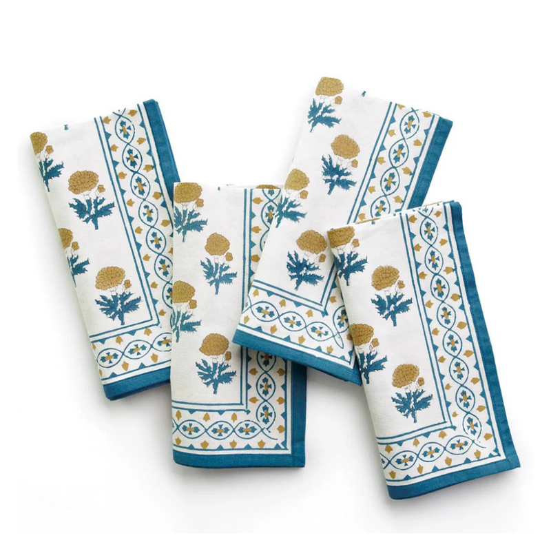 S/4 Gaya Teal & Marigold Napkins