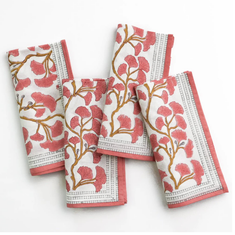 S/4 Ginkgo Coral Napkins