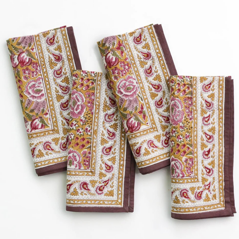 S/4 Garden Plum & Ochre Napkins