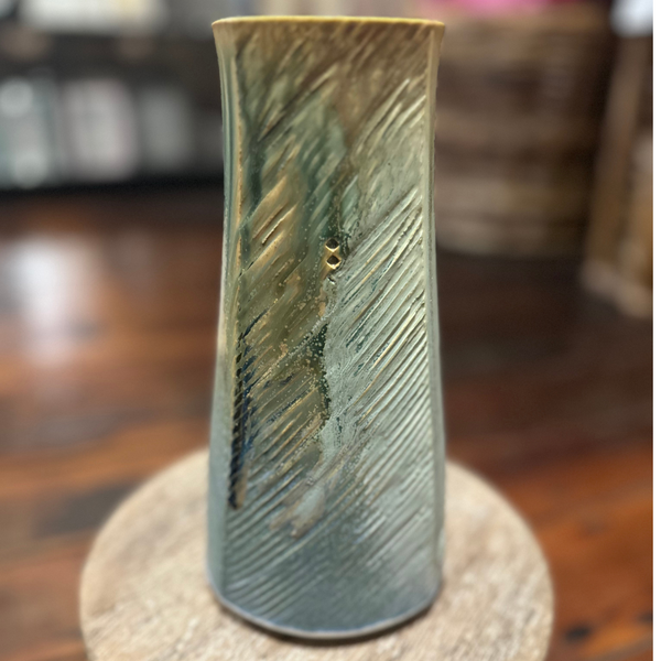 Blue Square Vase, 8.5"